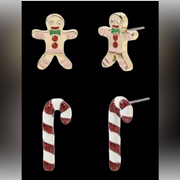 NWT Betsey Johnson Gingerbread & Candy Cane Stud Earrings - Picture 1 of 5